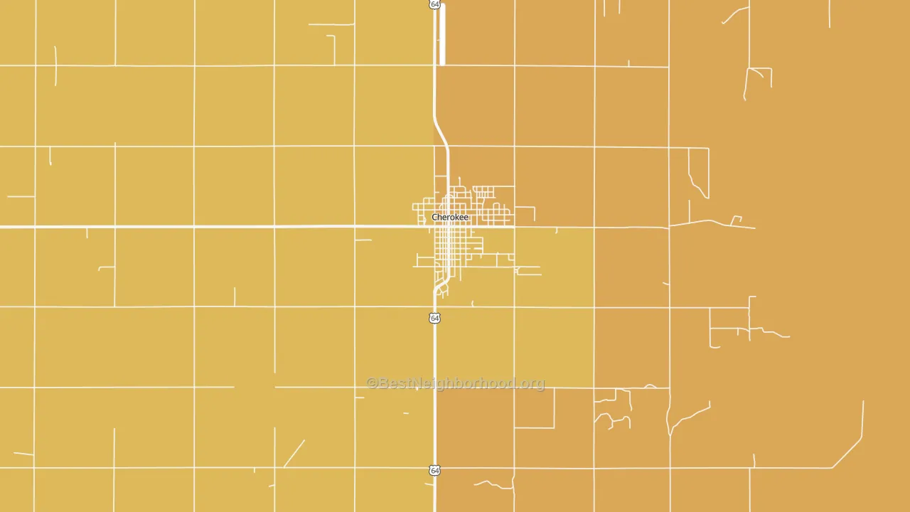 Map of the best neighborhoods in the Cherokee area, with better matches in green and worse matches in red