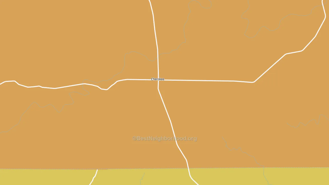 Map of the best neighborhoods in the Cherokee area, with better matches in green and worse matches in red