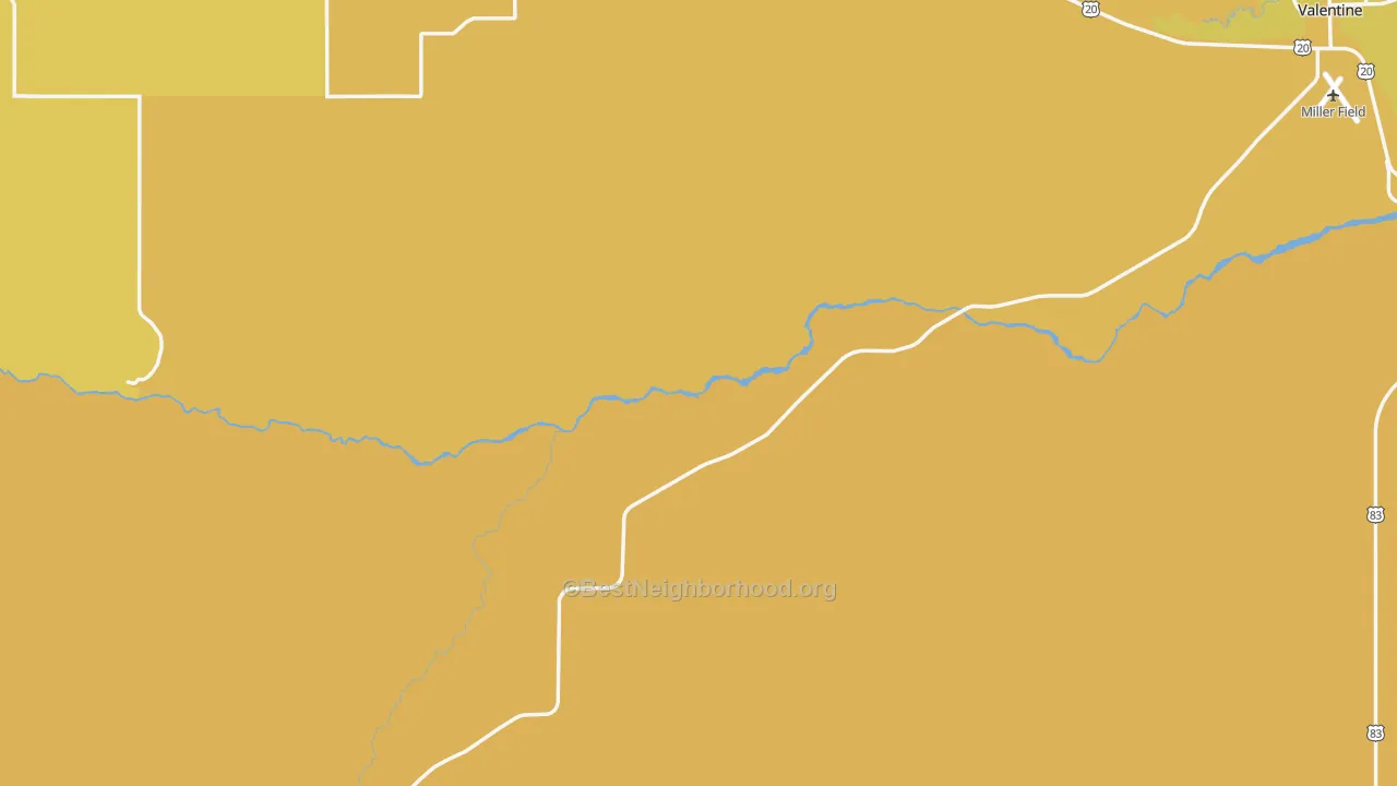 Map of the best neighborhoods in the Cherry County area, with better matches in green and worse matches in red