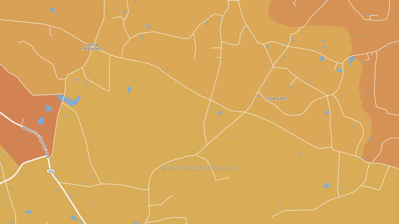 Map of the best neighborhoods in the Cherry Grove area, with better matches in green and worse matches in red