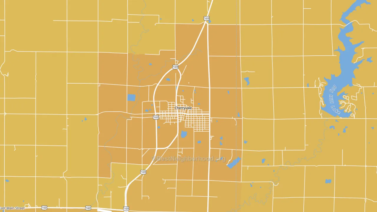 Map of the best neighborhoods in the Cherryvale area, with better matches in green and worse matches in red