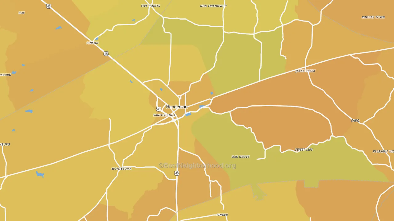Map of the best neighborhoods in the Chester County area, with better matches in green and worse matches in red