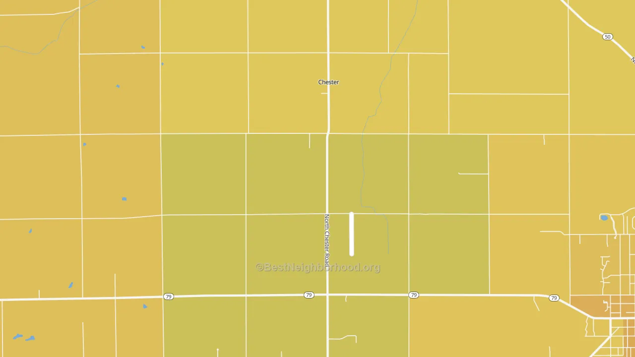Map of the best neighborhoods in the Chester area, with better matches in green and worse matches in red