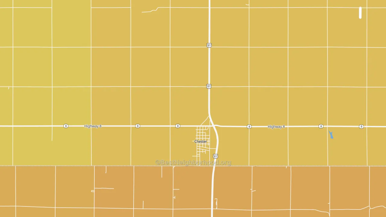 Map of the best neighborhoods in the Chester area, with better matches in green and worse matches in red