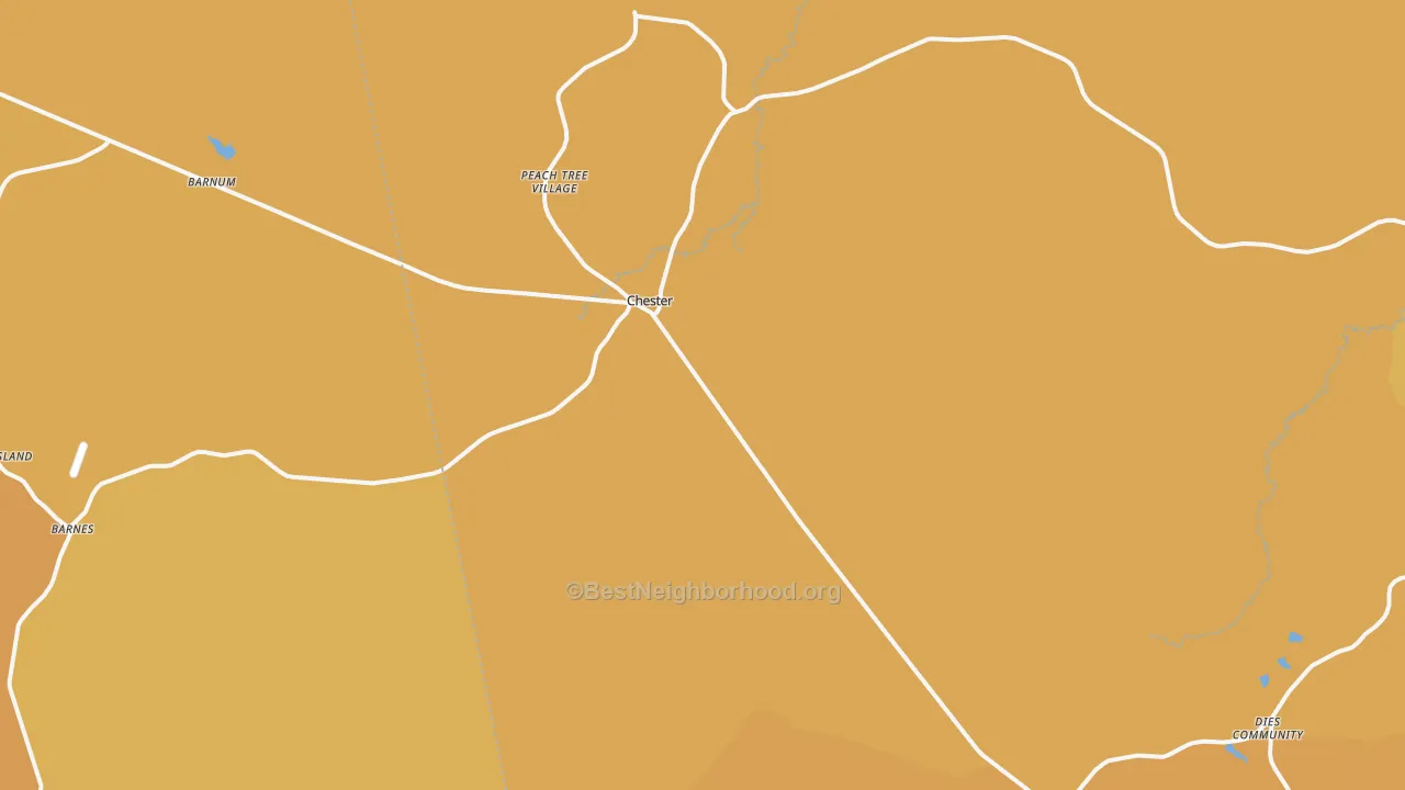 Map of the best neighborhoods in the Chester area, with better matches in green and worse matches in red