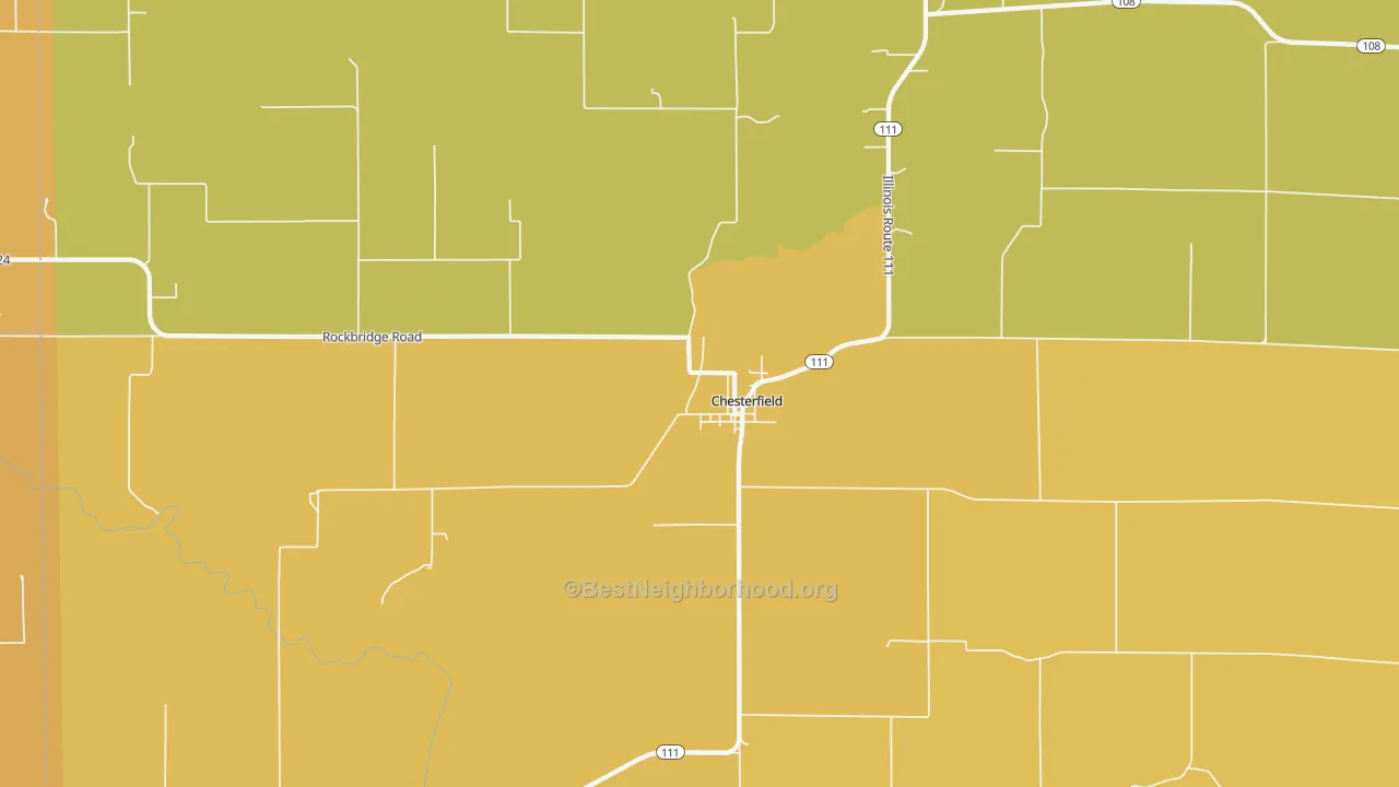 Map of the best neighborhoods in the Chesterfield area, with better matches in green and worse matches in red