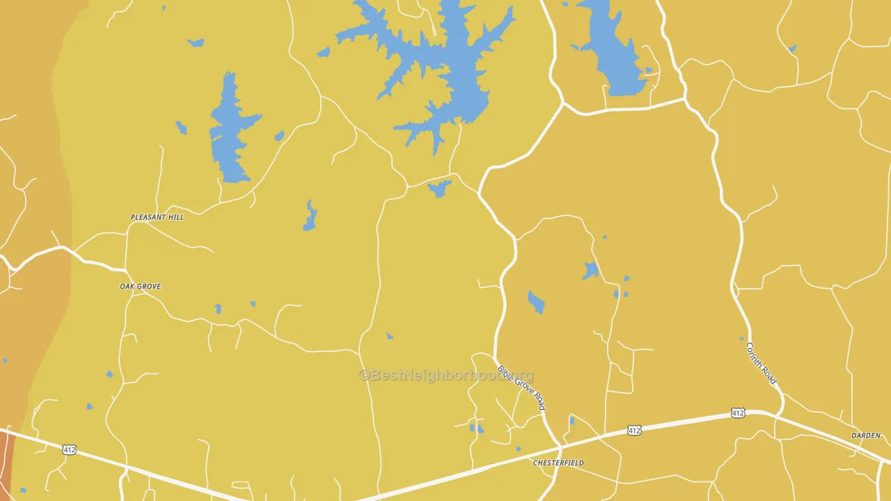 Map of the best neighborhoods in the Chesterfield area, with better matches in green and worse matches in red