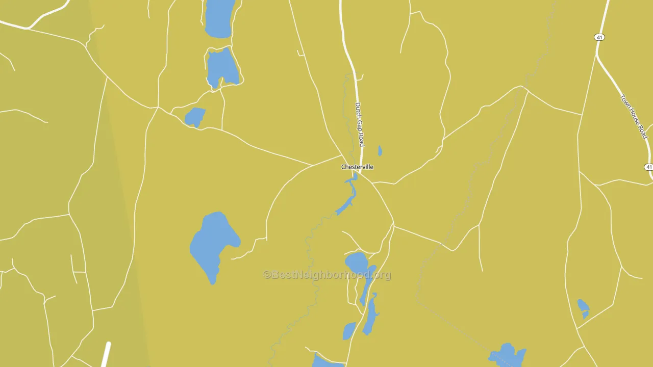 Map of the best neighborhoods in the Chesterville area, with better matches in green and worse matches in red