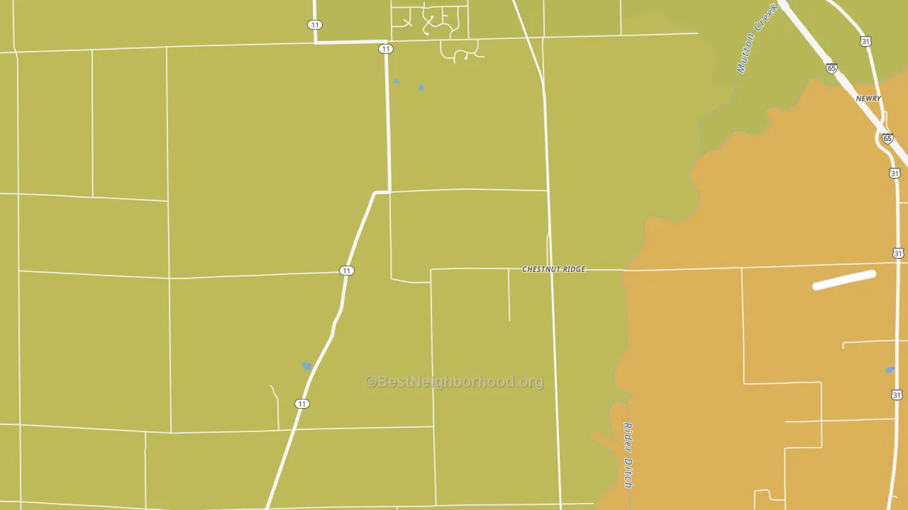 Map of the best neighborhoods in the Chestnut Ridge area, with better matches in green and worse matches in red