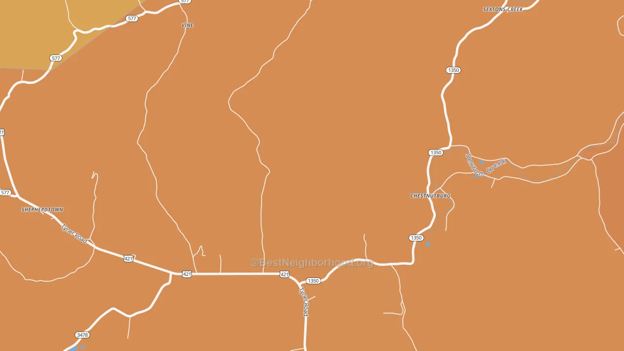 Map of the best neighborhoods in the Chestnutburg area, with better matches in green and worse matches in red