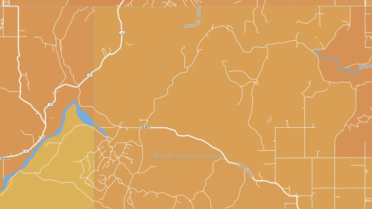 Map of the best neighborhoods in the Chewey area, with better matches in green and worse matches in red