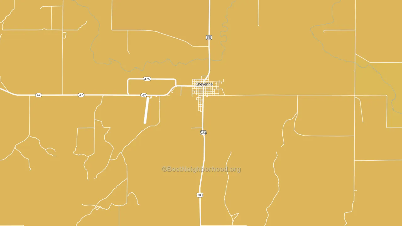 Map of the best neighborhoods in the Cheyenne area, with better matches in green and worse matches in red