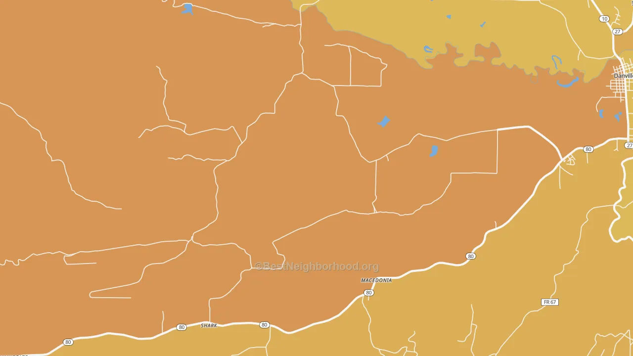 Map of the best neighborhoods in the Chickalah area, with better matches in green and worse matches in red