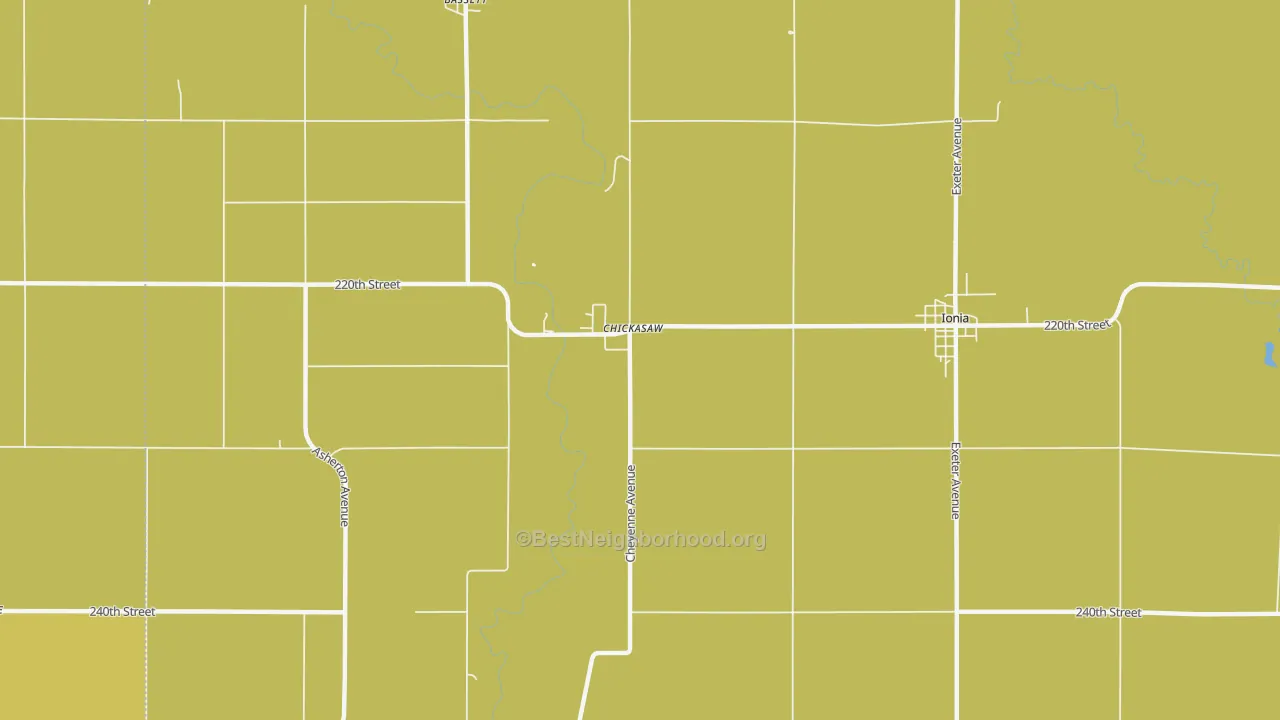 Map of the best neighborhoods in the Chickasaw area, with better matches in green and worse matches in red