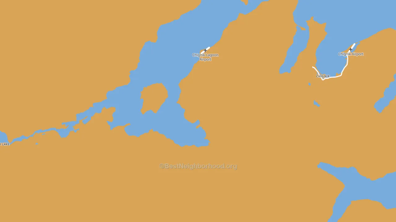 Map of the best neighborhoods in the Chignik Lake area, with better matches in green and worse matches in red