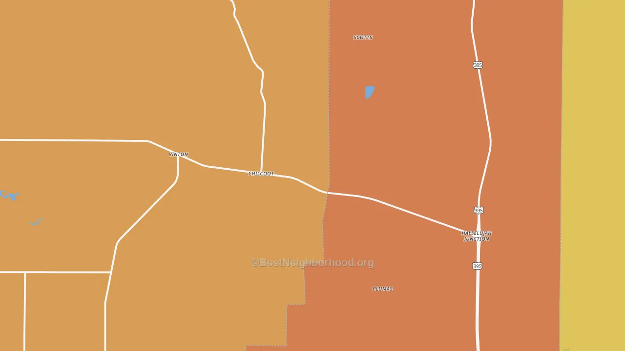 Map of the best neighborhoods in the Chilcoot area, with better matches in green and worse matches in red