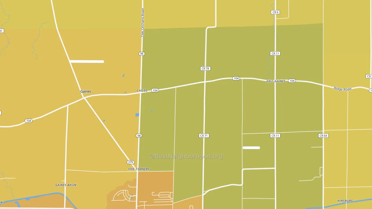 Map of the best neighborhoods in the Childs area, with better matches in green and worse matches in red