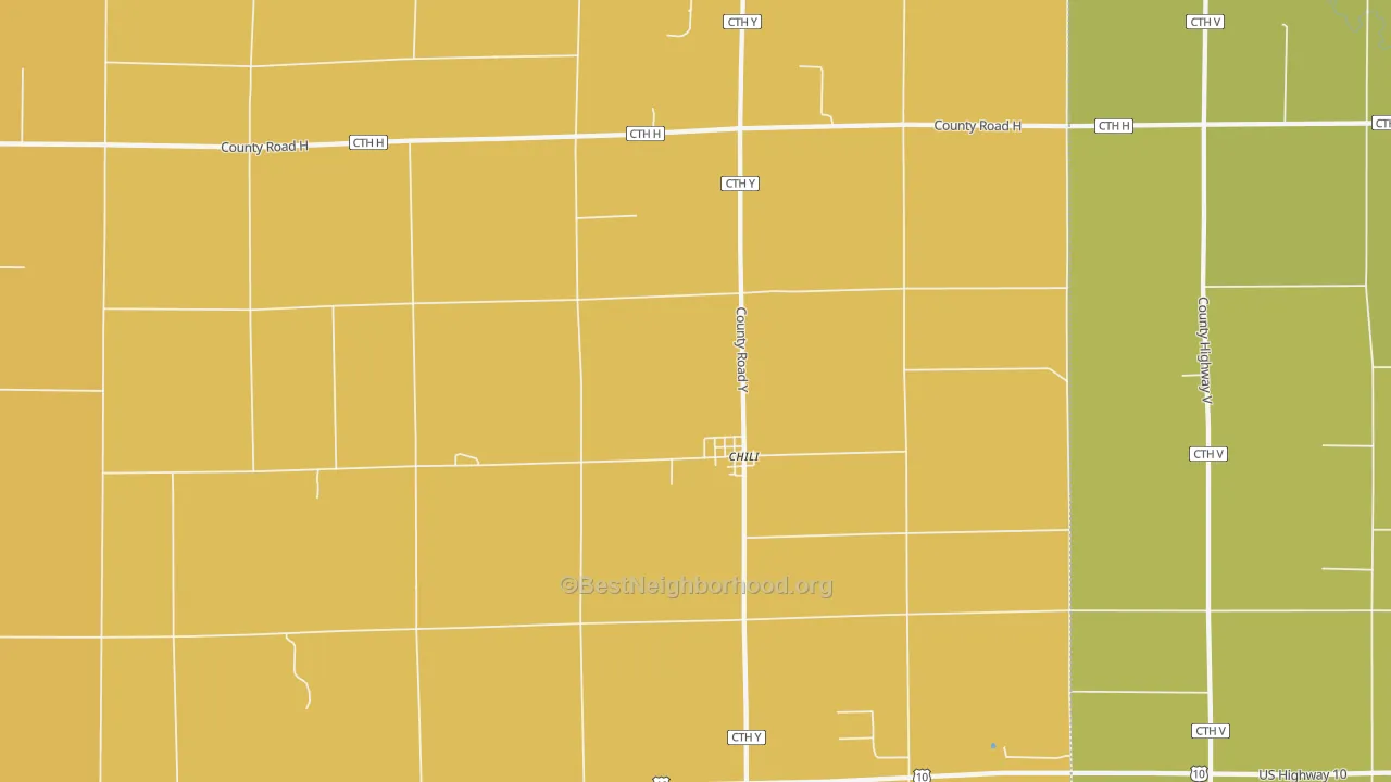 Map of the best neighborhoods in the Chili area, with better matches in green and worse matches in red