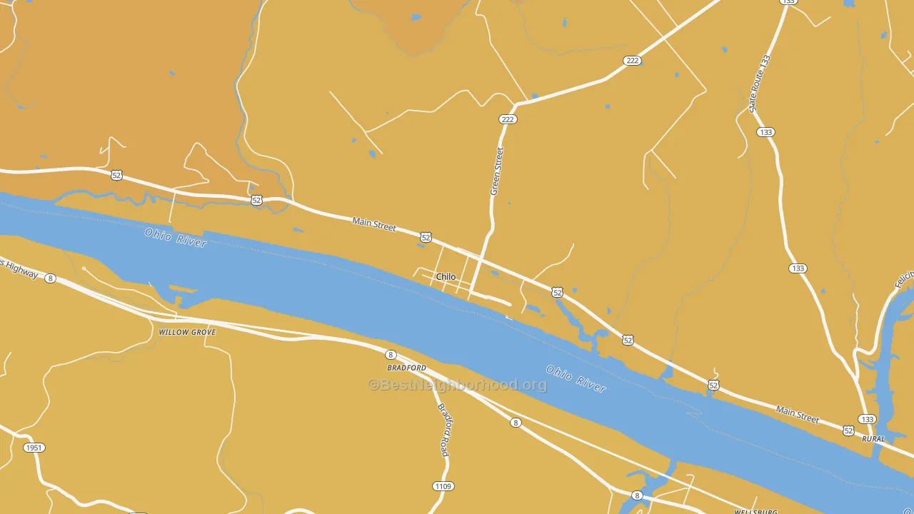 Map of the best neighborhoods in the Chilo area, with better matches in green and worse matches in red