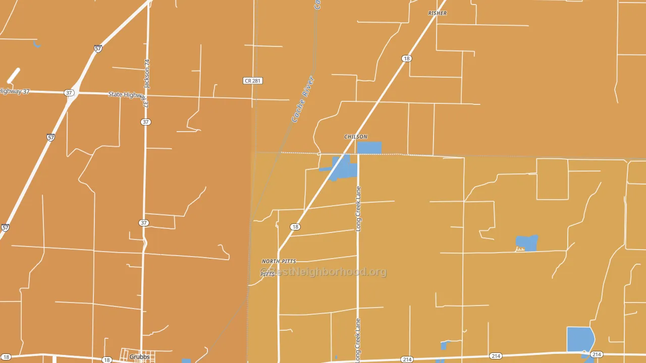 Map of the best neighborhoods in the Chilson area, with better matches in green and worse matches in red