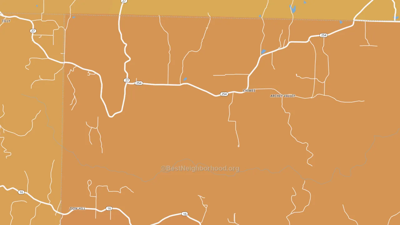 Map of the best neighborhoods in the Chimes area, with better matches in green and worse matches in red