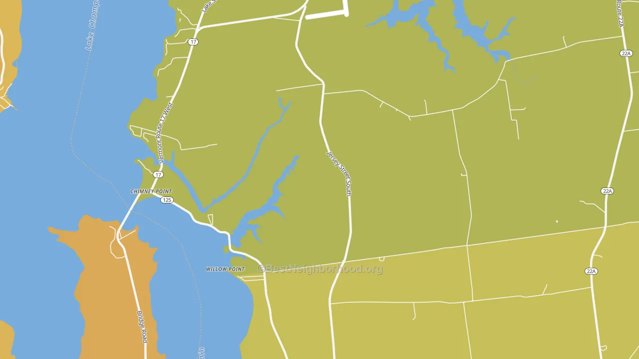 Map of the best neighborhoods in the Chimney Point area, with better matches in green and worse matches in red