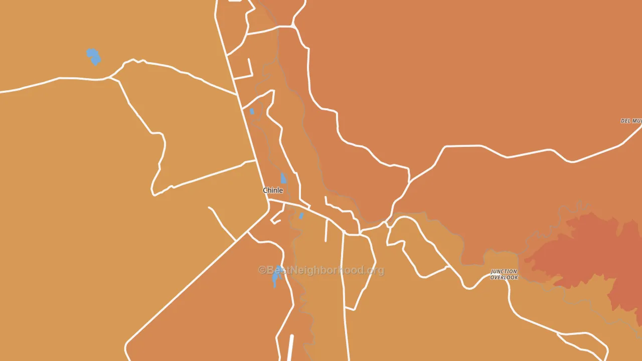 Map of the best neighborhoods in the Chinle area, with better matches in green and worse matches in red