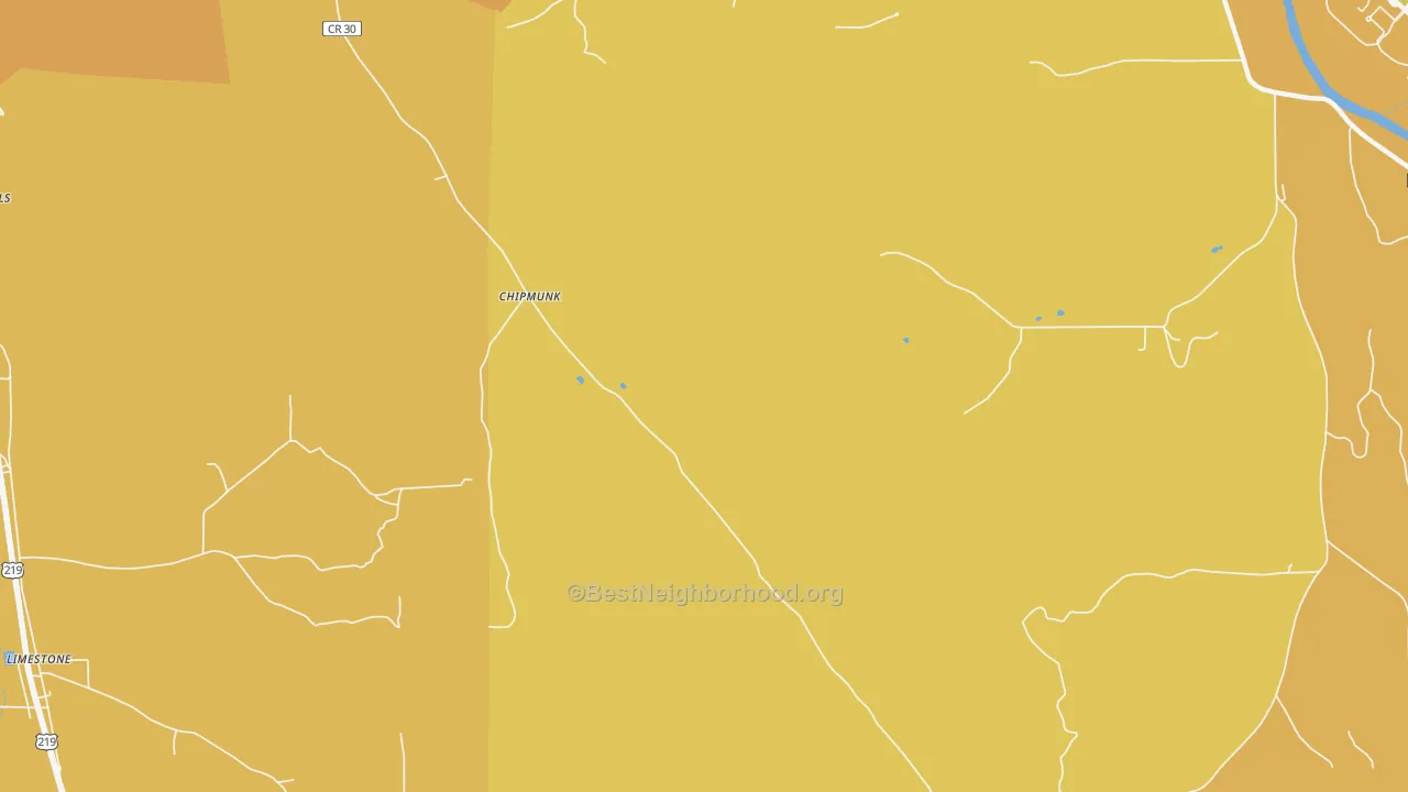 Map of the best neighborhoods in the Chipmunk area, with better matches in green and worse matches in red