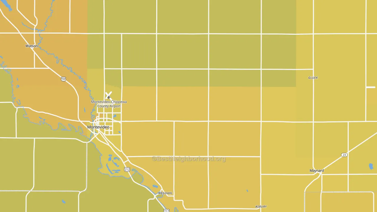 Map of the best neighborhoods in the Chippewa County area, with better matches in green and worse matches in red