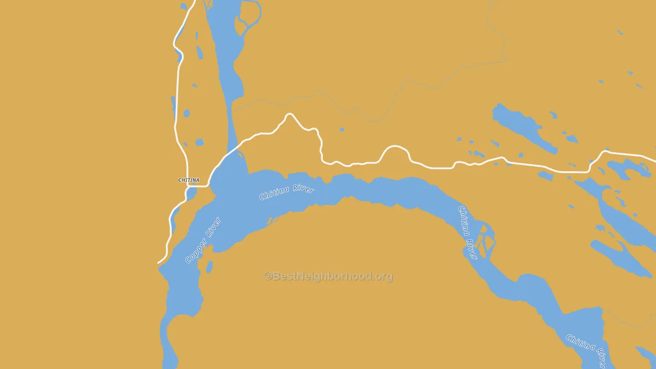 Map of the best neighborhoods in the Chitina area, with better matches in green and worse matches in red