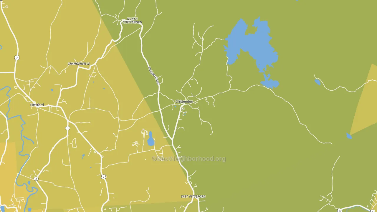 Map of the best neighborhoods in the Chittenden area, with better matches in green and worse matches in red