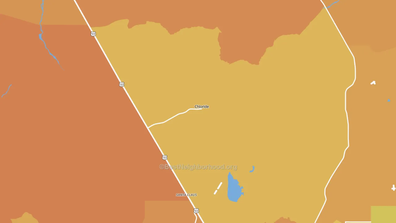 Map of the best neighborhoods in the Chloride area, with better matches in green and worse matches in red