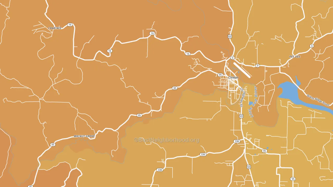 Map of the best neighborhoods in the Choctaw area, with better matches in green and worse matches in red