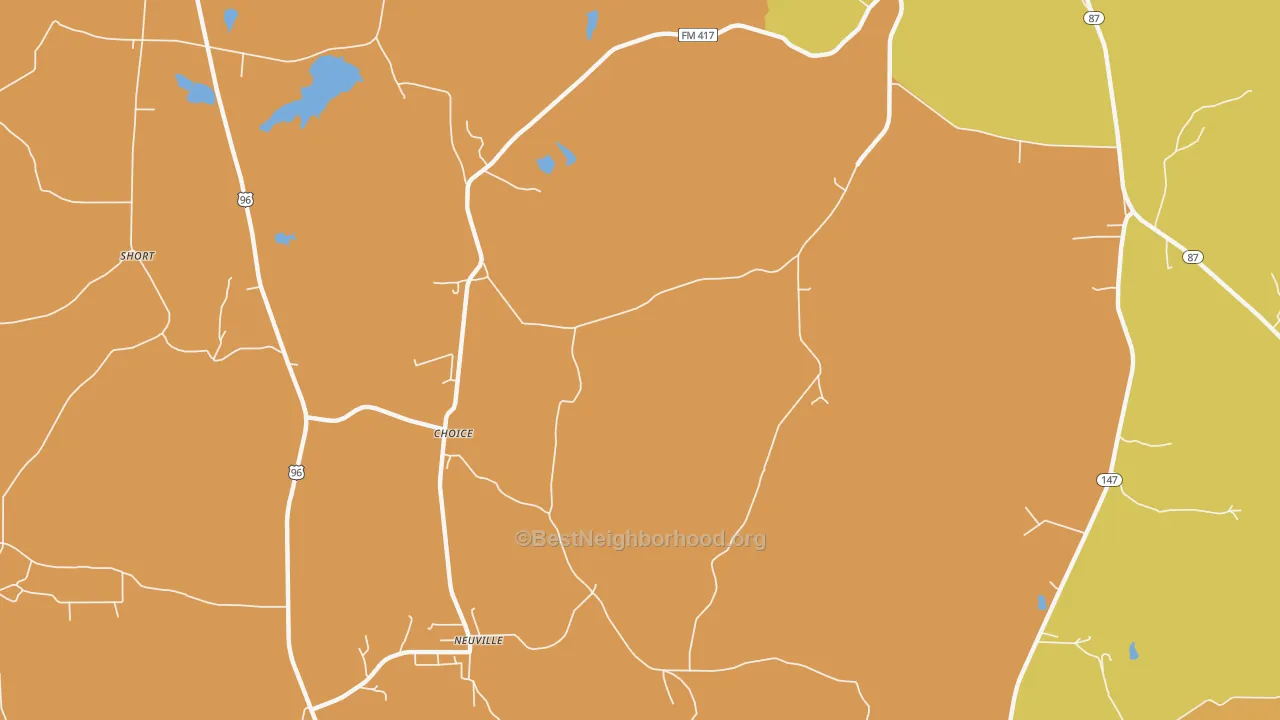 Map of the best neighborhoods in the Choice area, with better matches in green and worse matches in red
