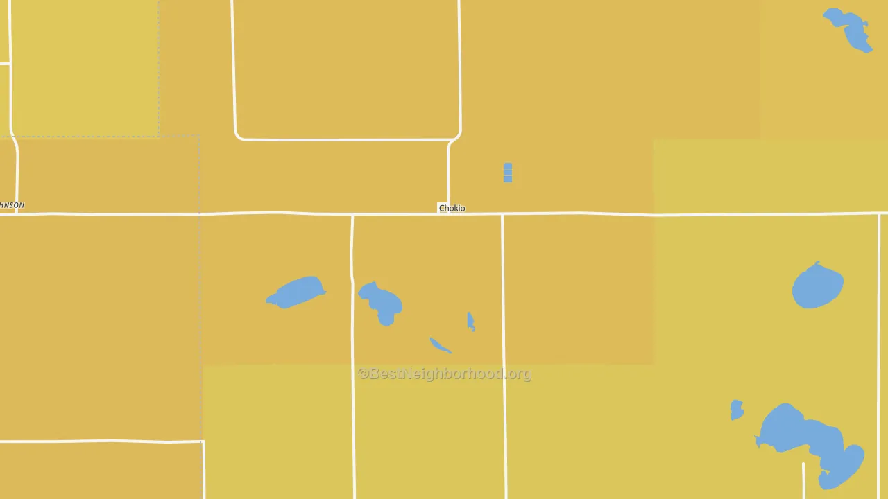 Map of the best neighborhoods in the Chokio area, with better matches in green and worse matches in red