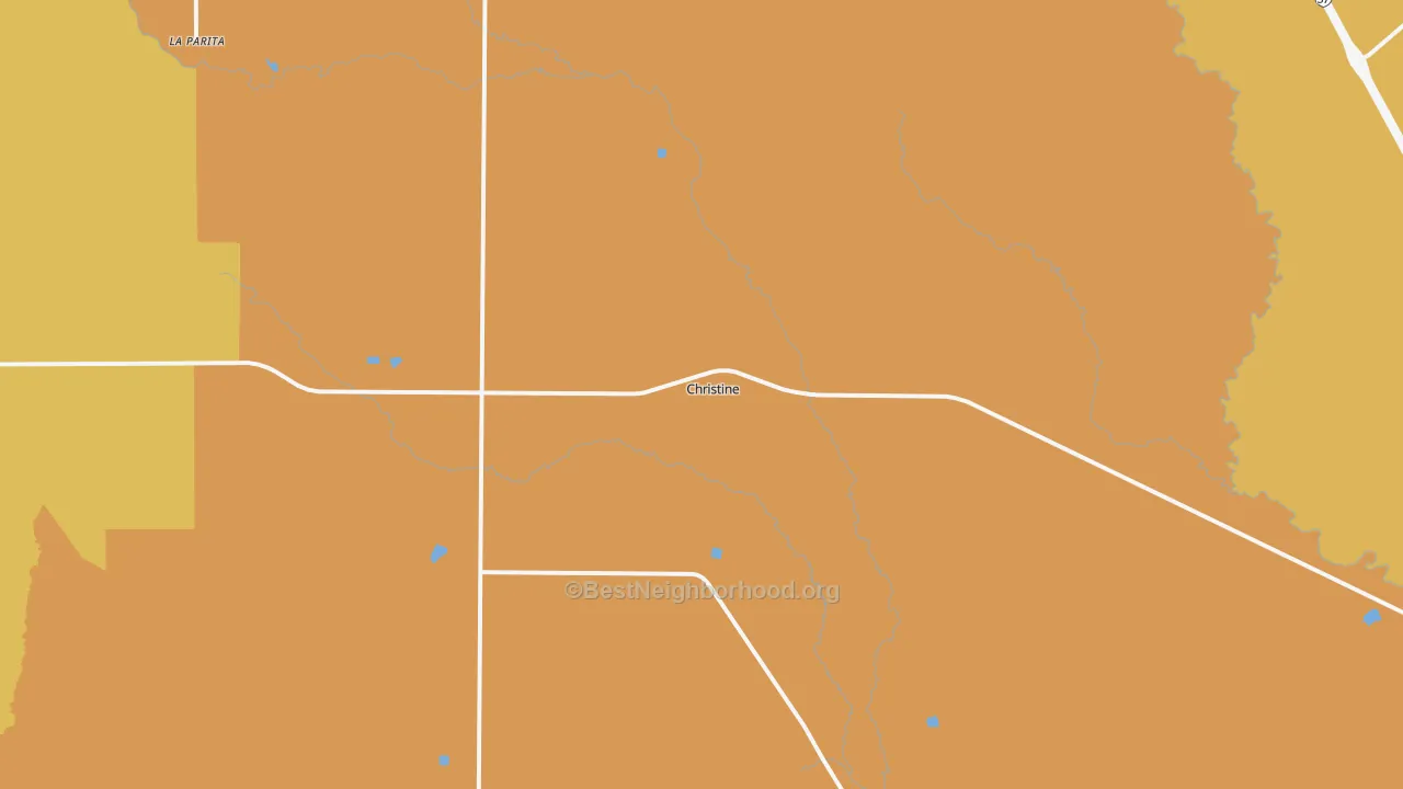 Map of the best neighborhoods in the Christine area, with better matches in green and worse matches in red