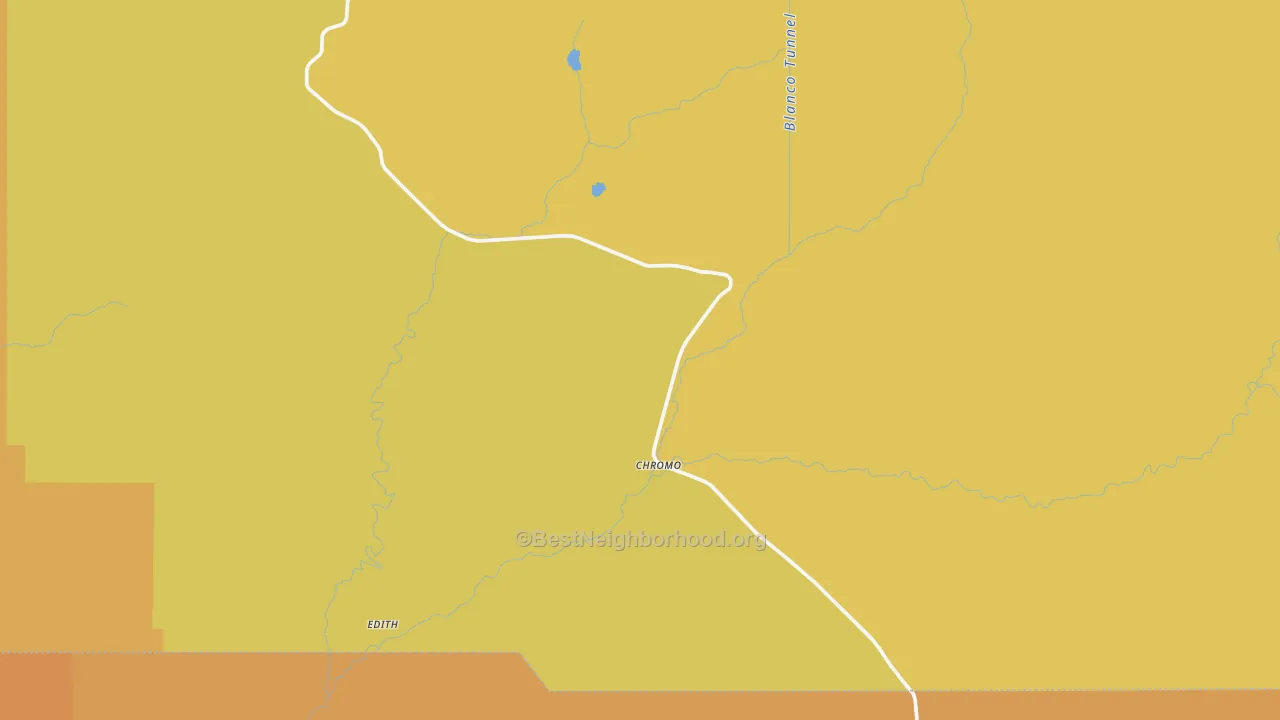 Map of the best neighborhoods in the Chromo area, with better matches in green and worse matches in red