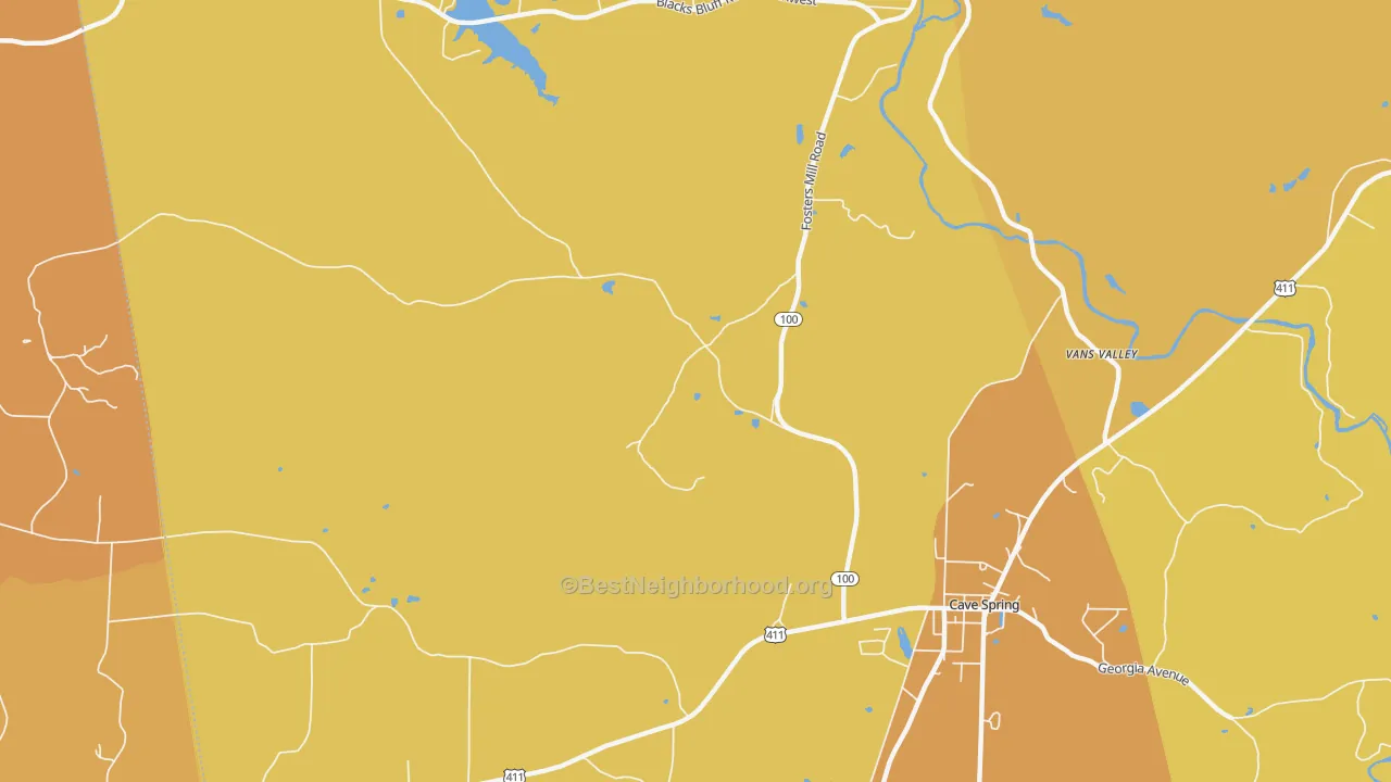 Map of the best neighborhoods in the Chubbtown area, with better matches in green and worse matches in red
