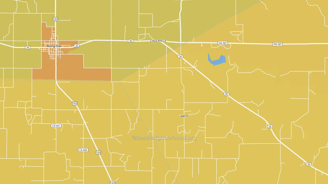 Map of the best neighborhoods in the Chuckville area, with better matches in green and worse matches in red