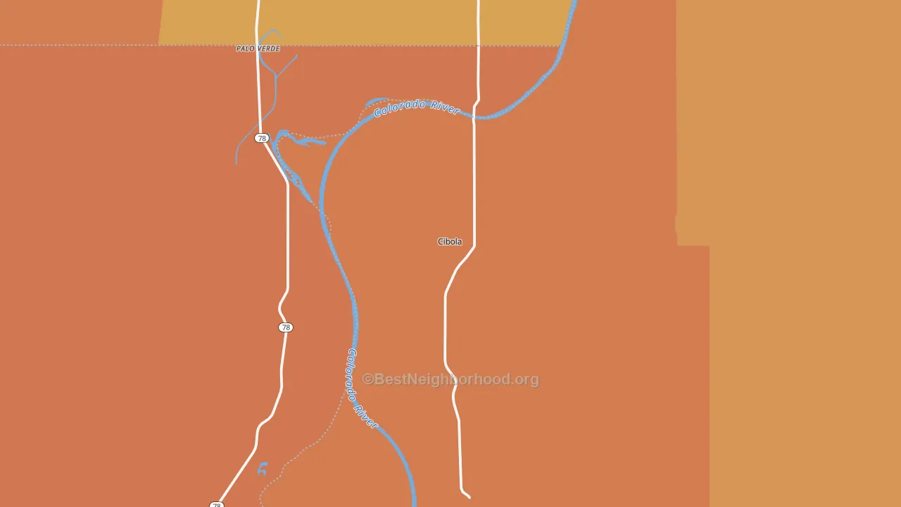 Map of the best neighborhoods in the Cibola area, with better matches in green and worse matches in red