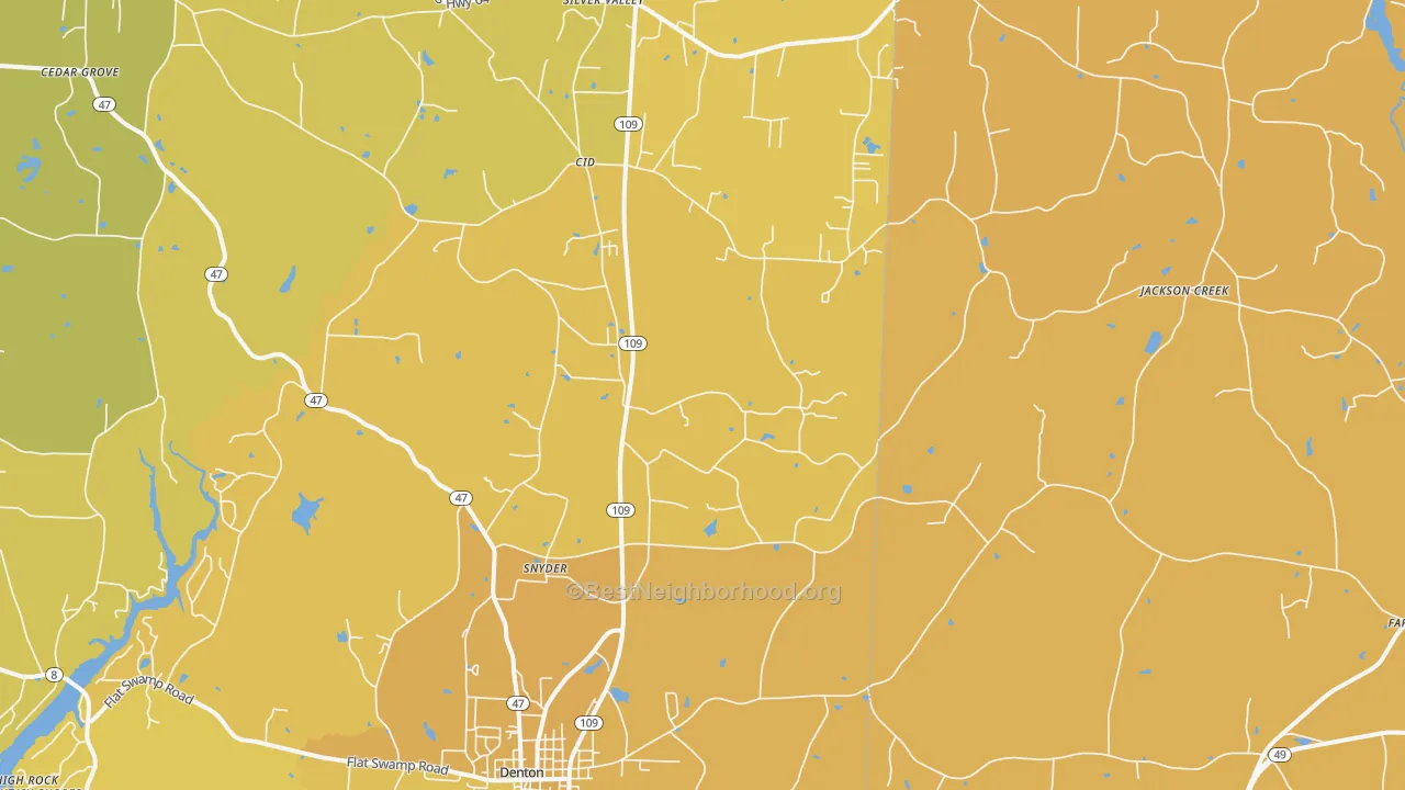 Map of the best neighborhoods in the Cid area, with better matches in green and worse matches in red