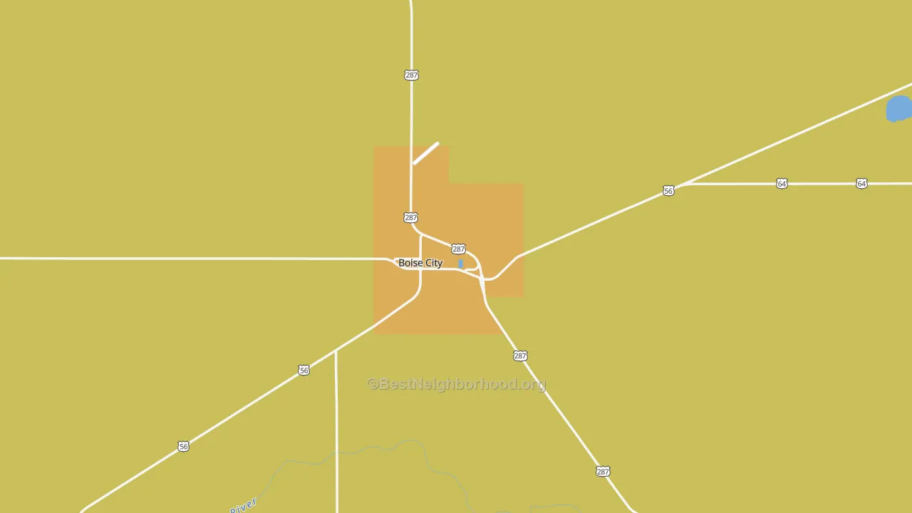 Map of the best neighborhoods in the Cimarron County area, with better matches in green and worse matches in red