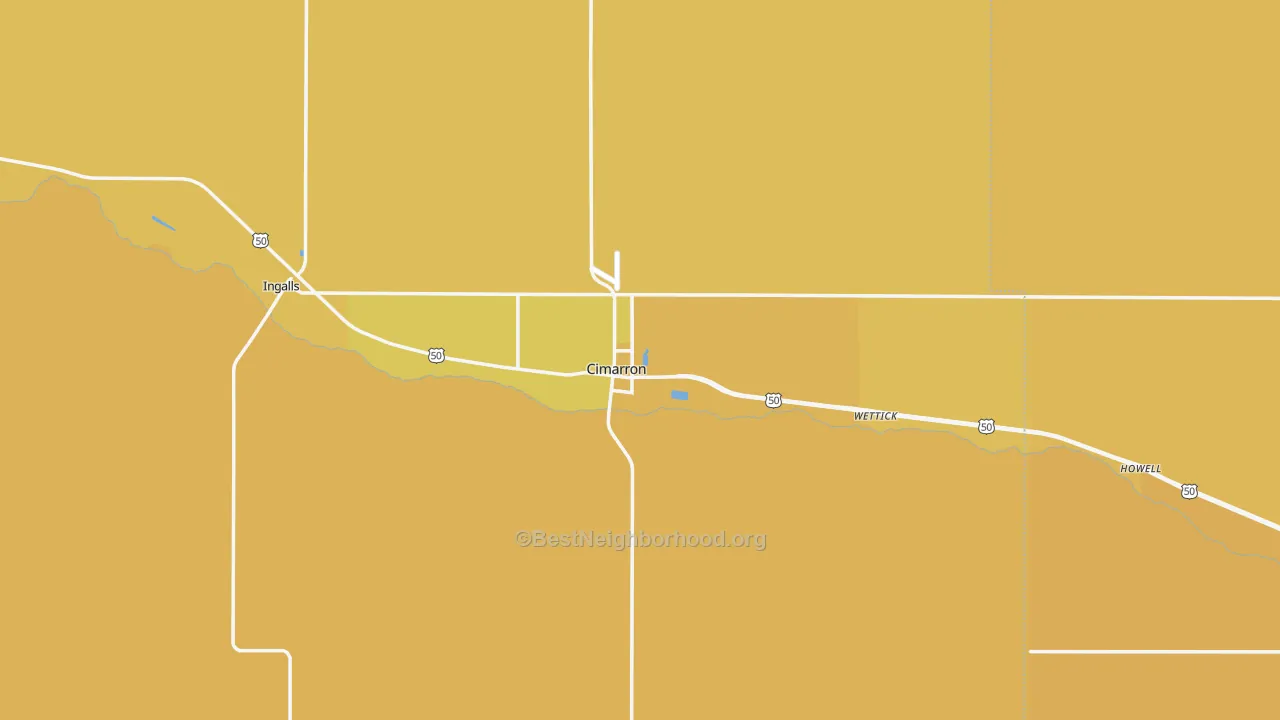 Map of the best neighborhoods in the Cimarron area, with better matches in green and worse matches in red