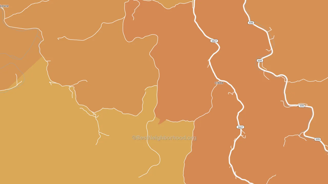 Map of the best neighborhoods in the Cinda area, with better matches in green and worse matches in red