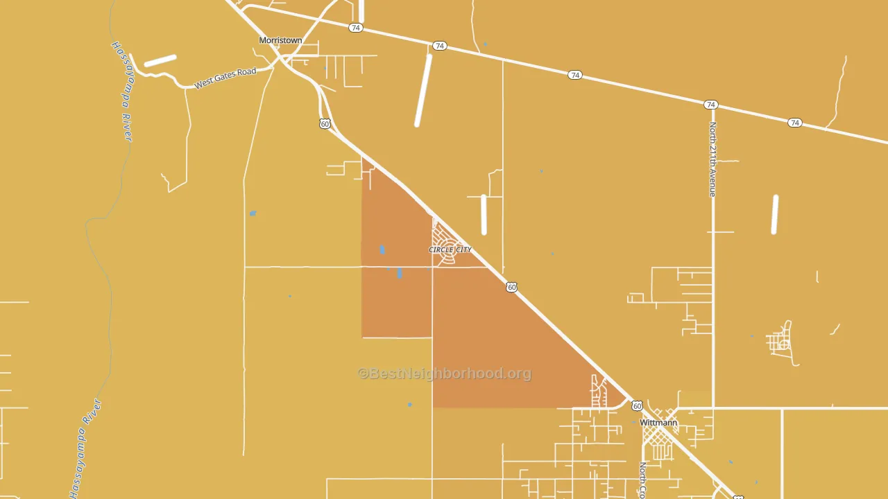 Map of the best neighborhoods in the Circle City area, with better matches in green and worse matches in red