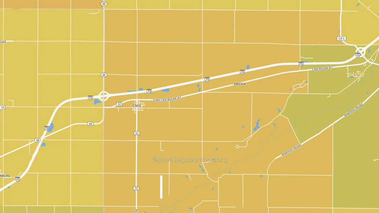 Map of the best neighborhoods in the Cisco area, with better matches in green and worse matches in red
