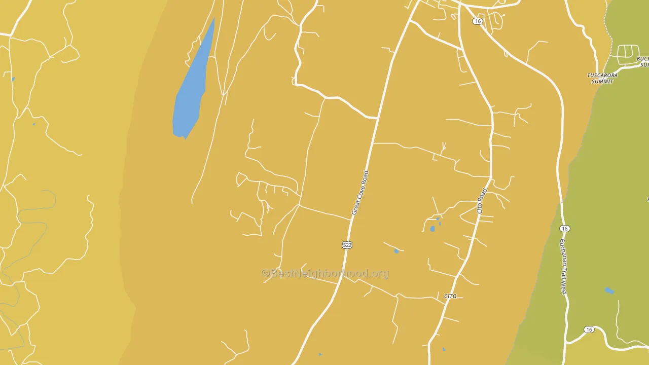 Map of the best neighborhoods in the Cito area, with better matches in green and worse matches in red