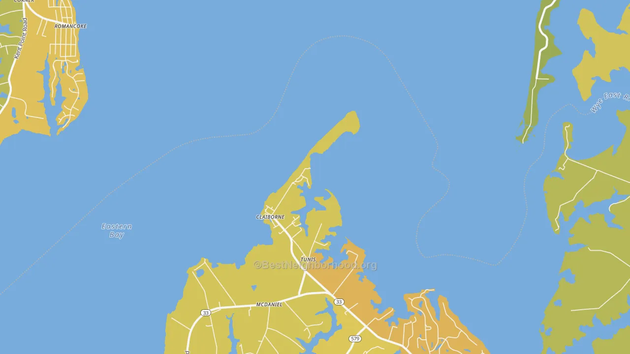 Map of the best neighborhoods in the Claiborne area, with better matches in green and worse matches in red