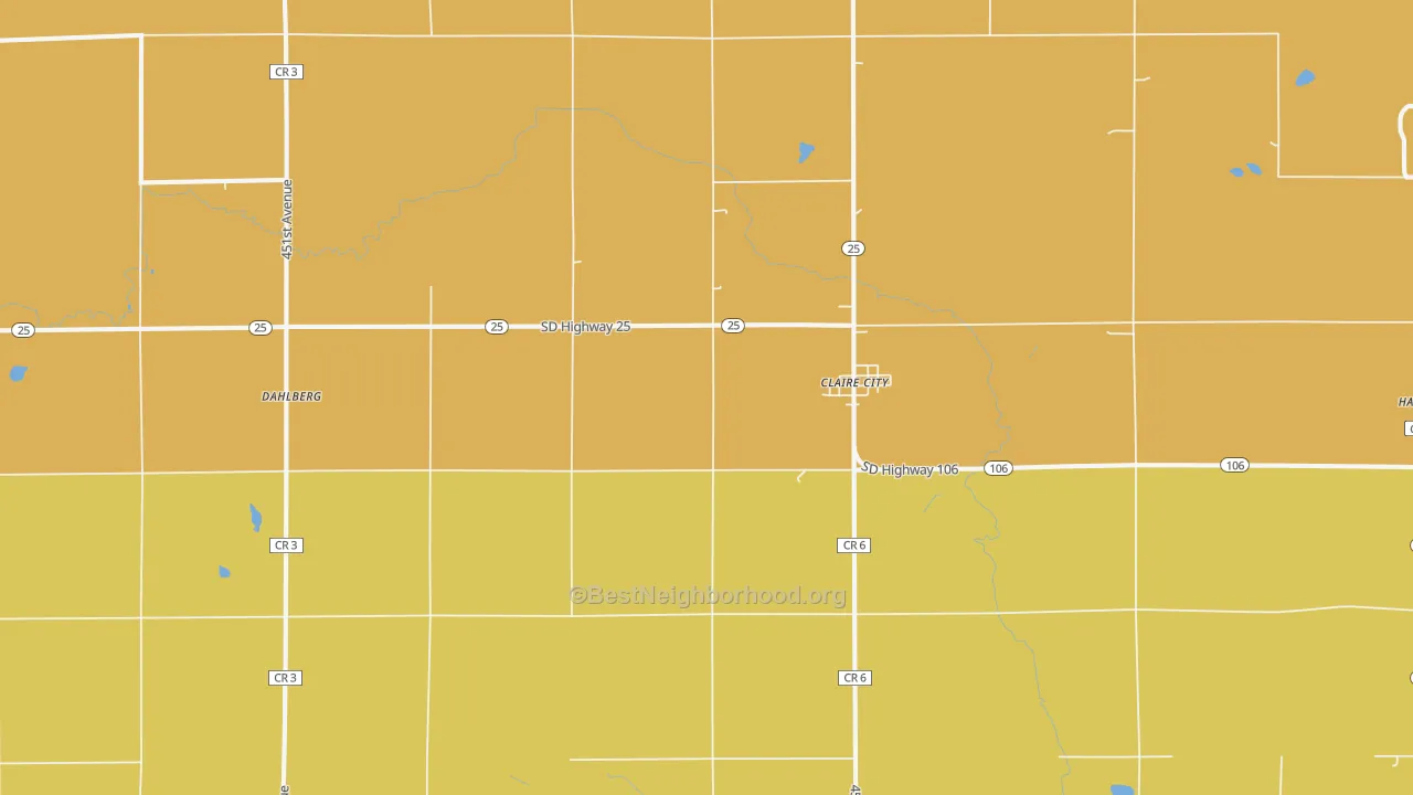 Map of the best neighborhoods in the Claire City area, with better matches in green and worse matches in red