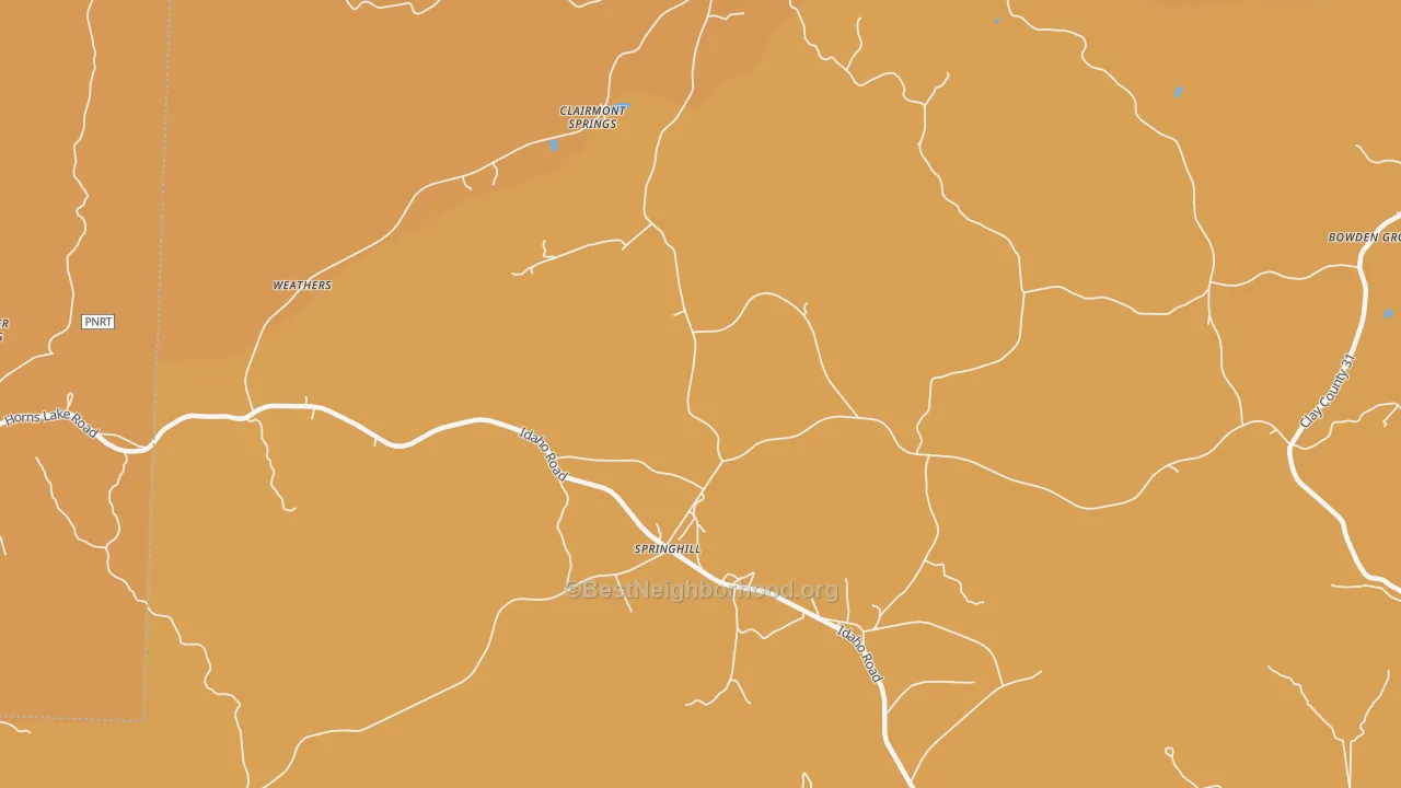 Map of the best neighborhoods in the Clairmont Springs area, with better matches in green and worse matches in red